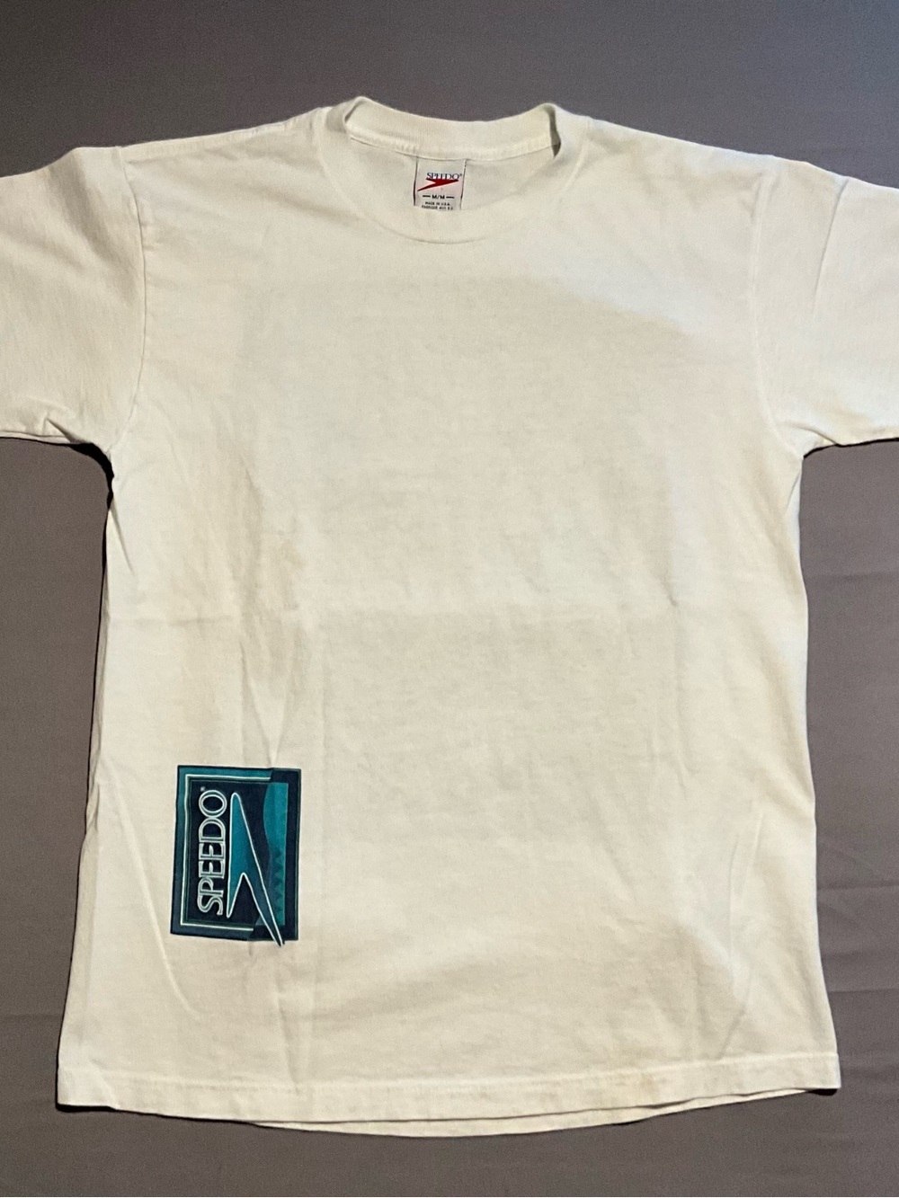 Vintage 90s Speedo Shirt Mens MediumWhite Swim Sportswear Logo Single Stitch